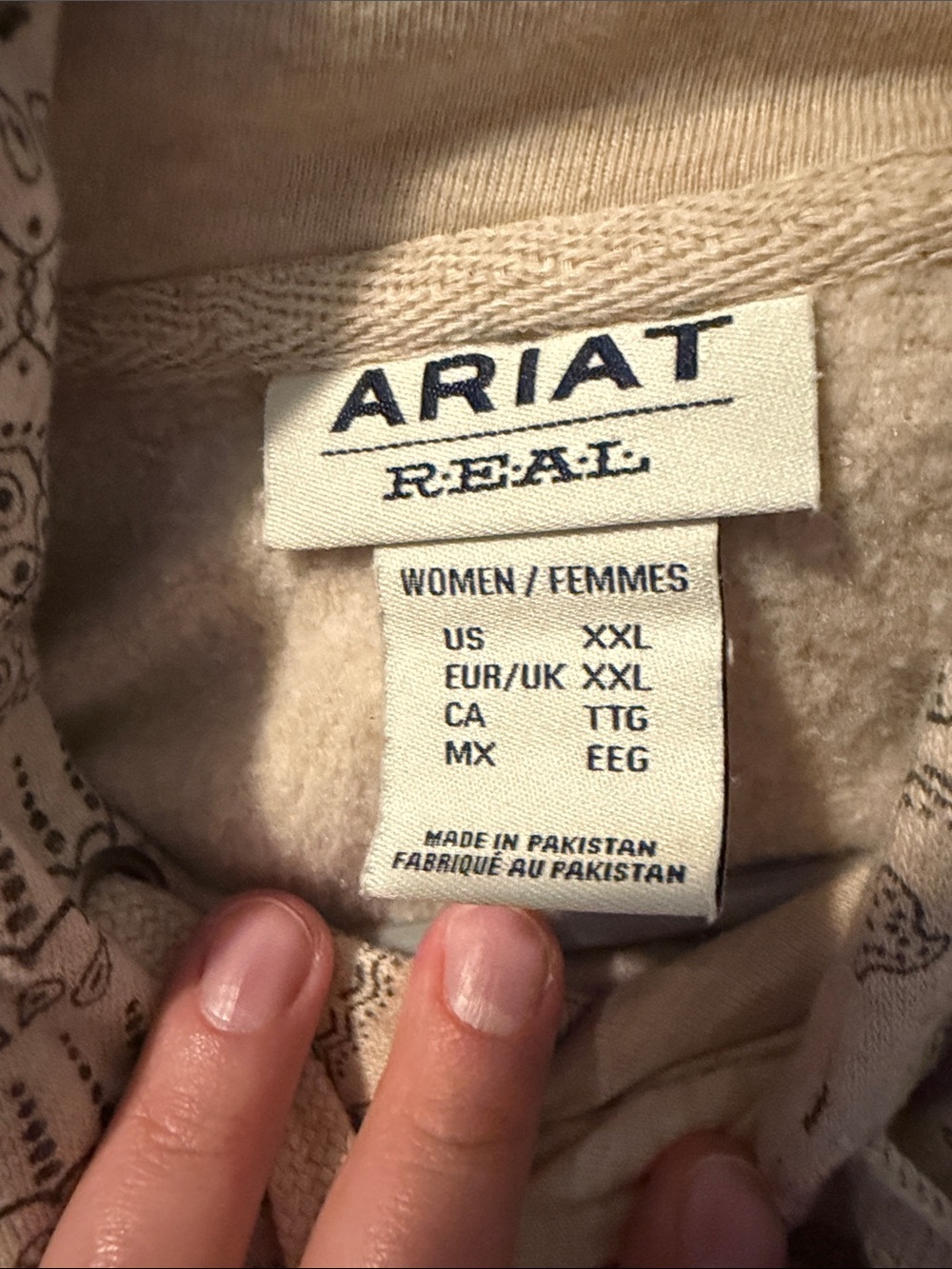 Ariat Tan Paisley Hoodie Sweatshirt with Black Logo - Picture 3 of 3